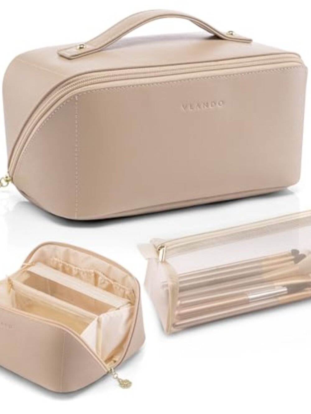 Large Travel Makeup Bag Faux Leather Multi Compartment Cosmetic Organizer